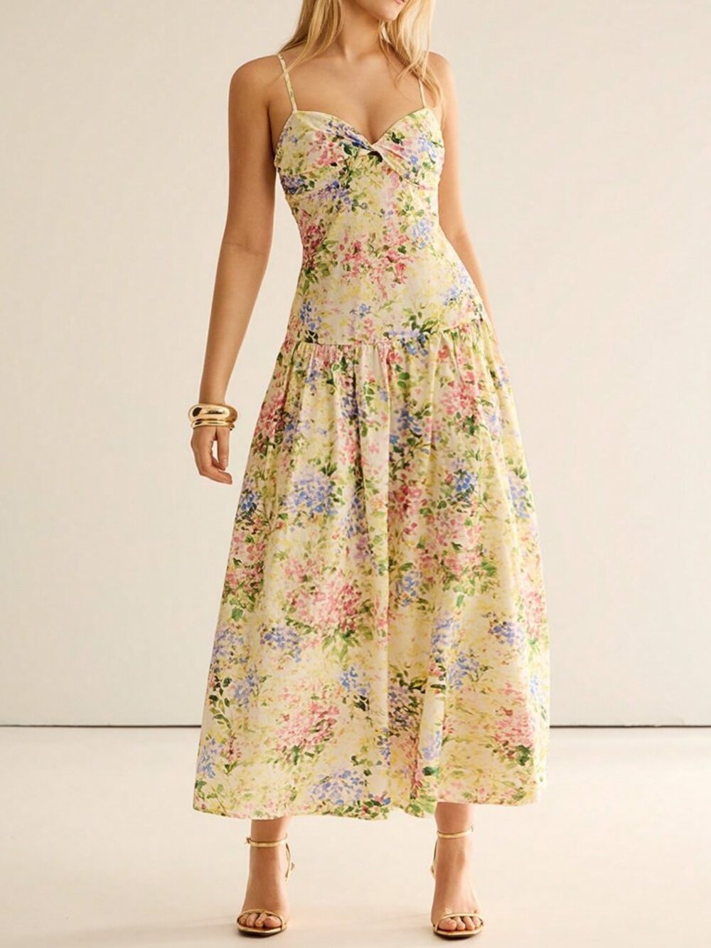 Multicolor Boho Women's Floral Print Spaghetti Maxi Dress